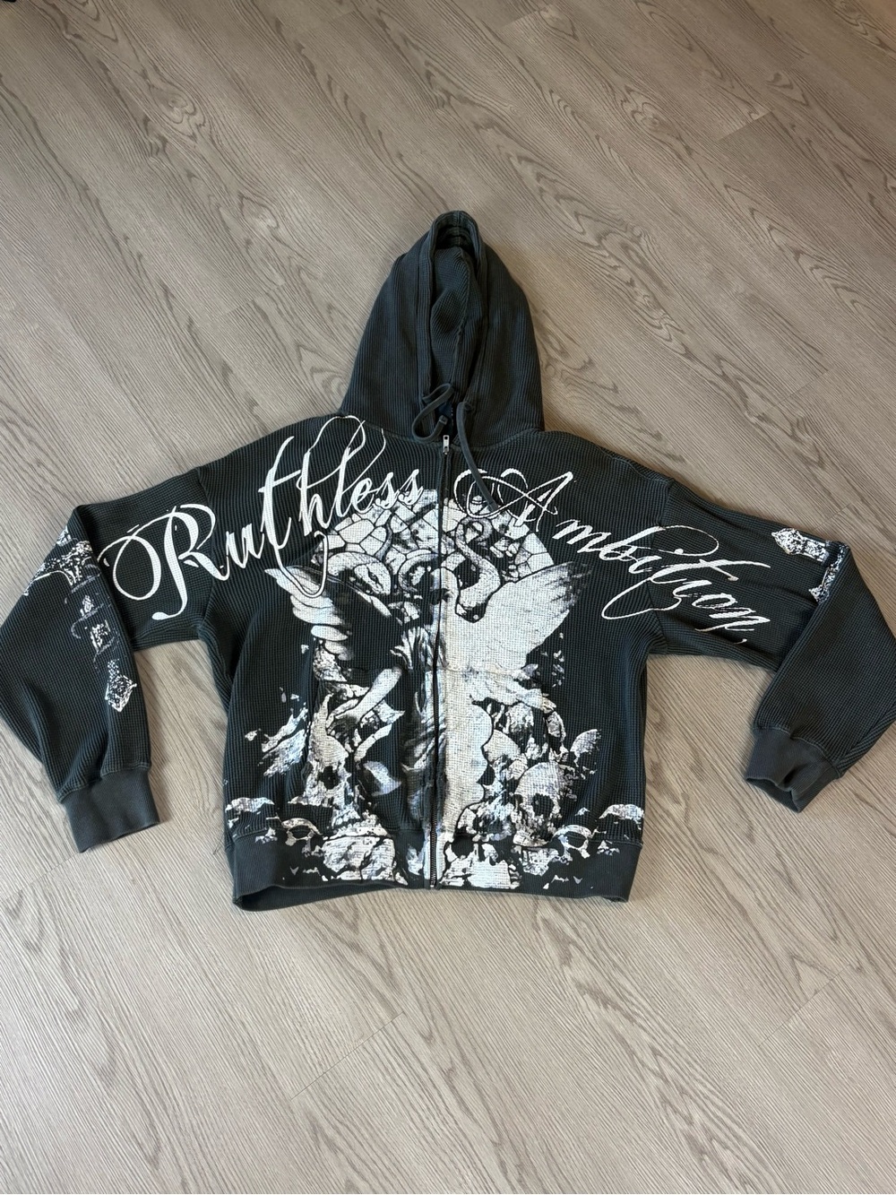 Ruthless Ambition Black Graphic Zip-Up Hoodie Jacket